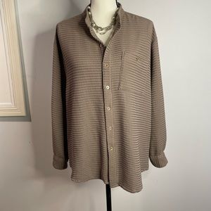 Alan Stuart Button Down Shirt Top Blouse Size L Womens Tan Color